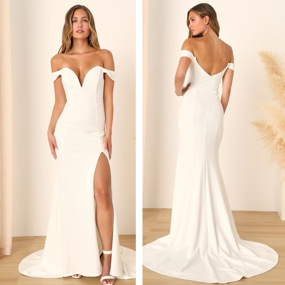 Lulus Idyllic Perfection White Plunge Sleeveless Mermaid Maxi Dress Size Large